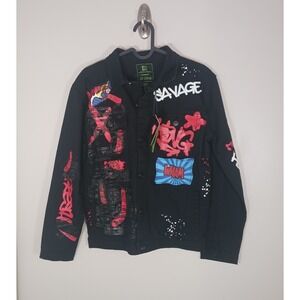 Sacred Crown Graphic Graffiti Denim Streetwear Jacket Boy's Size L 14-16 New